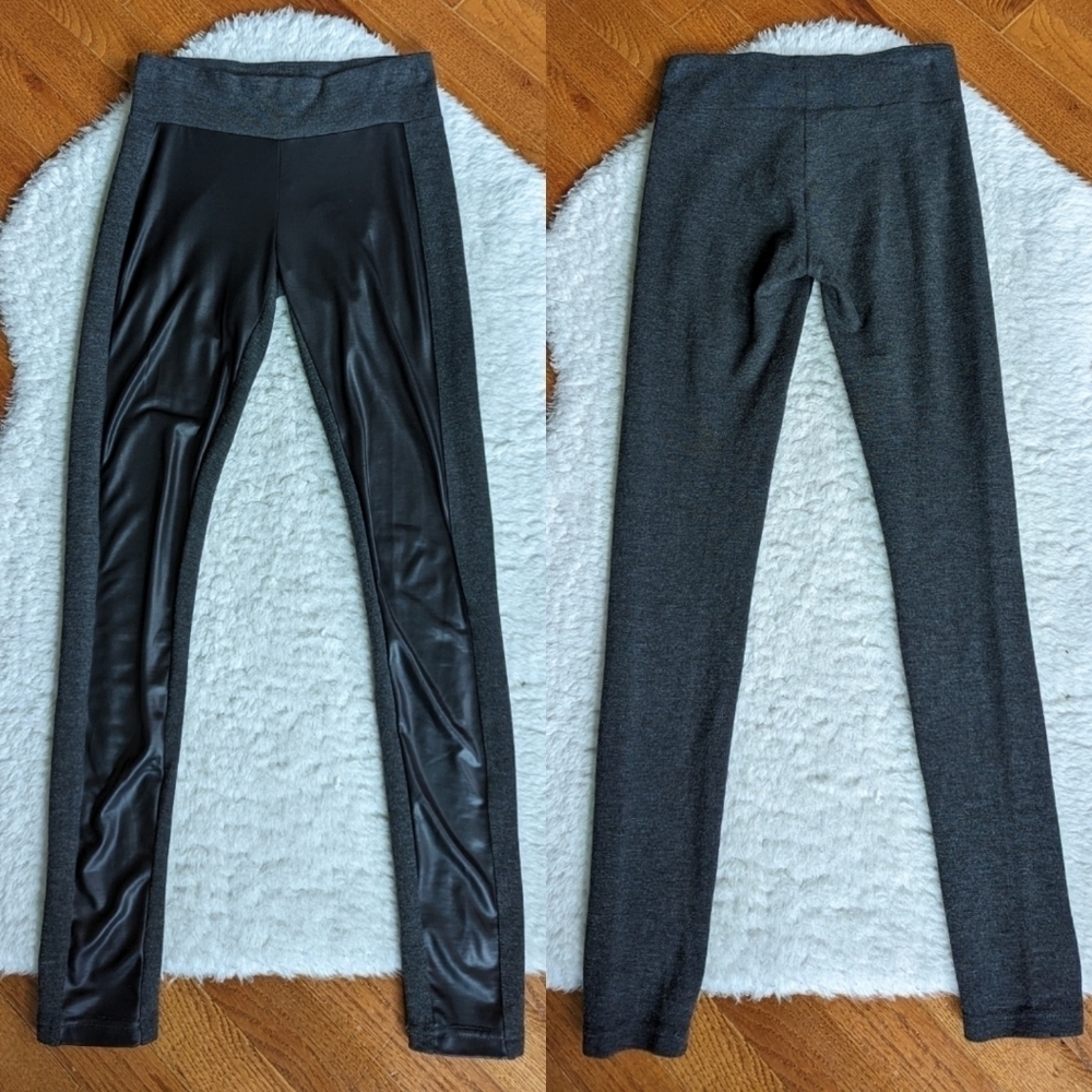 Kensie faux leather panel leggings black and grey XS